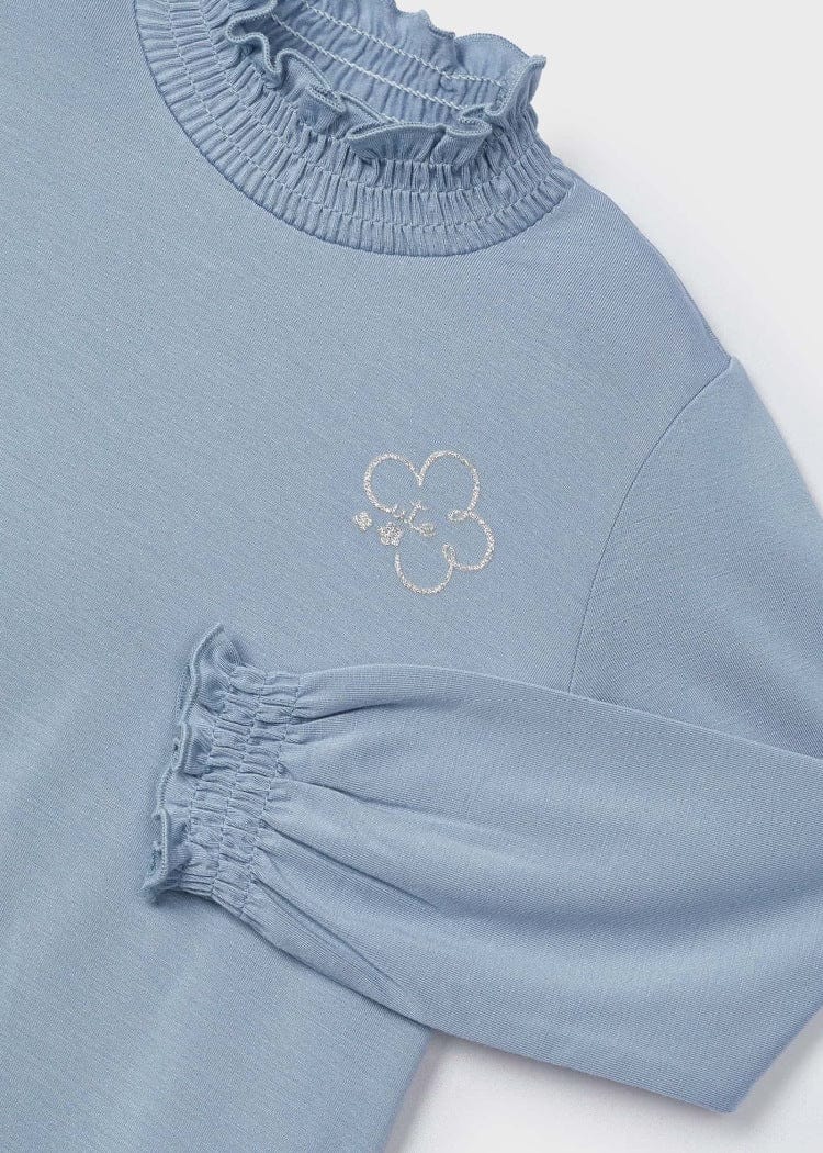 Mayoral Usa Inc Mayoral Long Sleeve Ruffle Trim Mock Neck T-shirt in Sky Blue - Little Miss Muffin Children & Home
