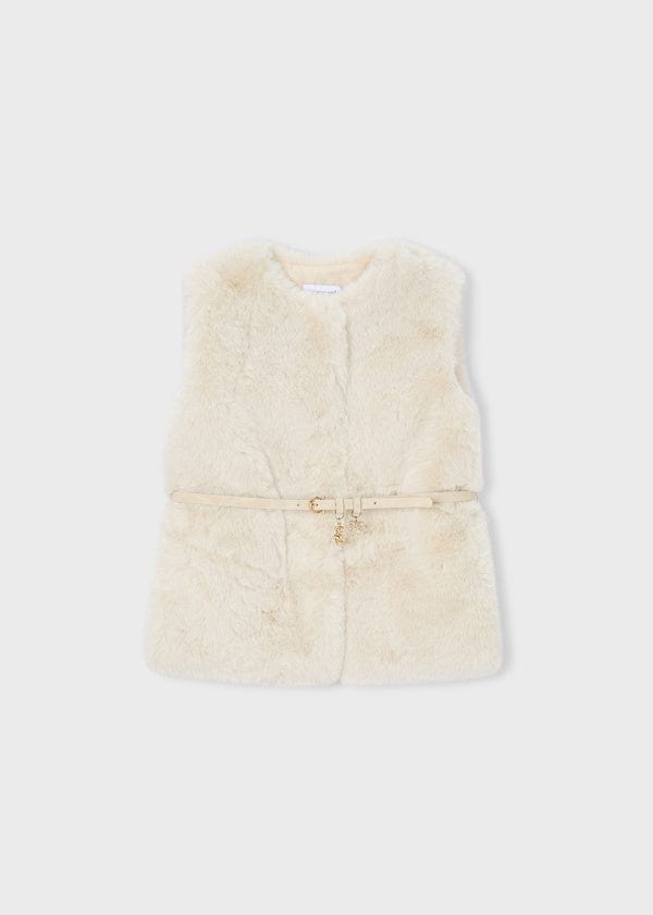 Faux Fur Vest with Belt in Sand