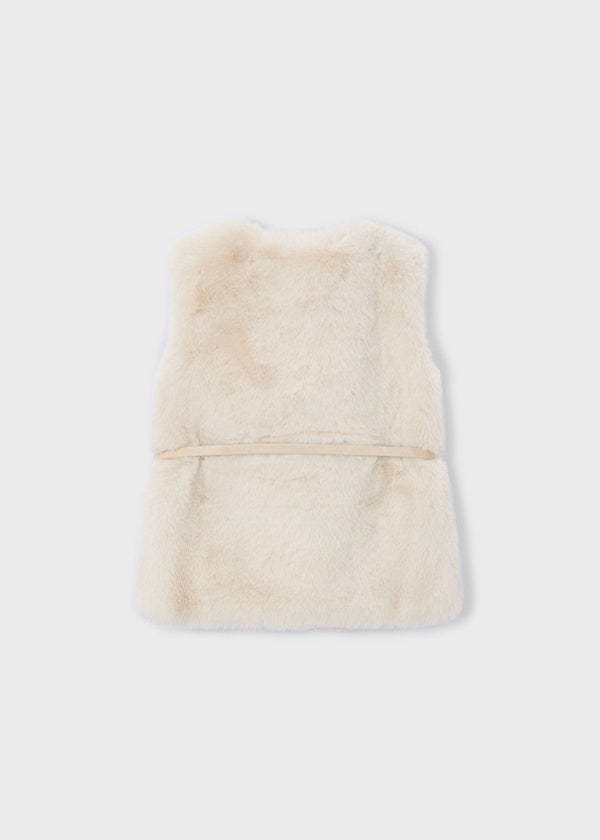 Faux Fur Vest with Belt in Sand