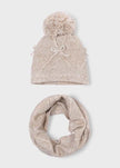 Bow Trimmed Knit Hat & Scarf Set