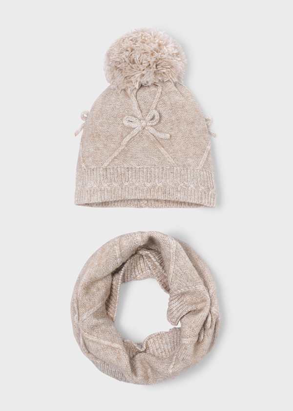 Bow Trimmed Knit Hat & Scarf Set