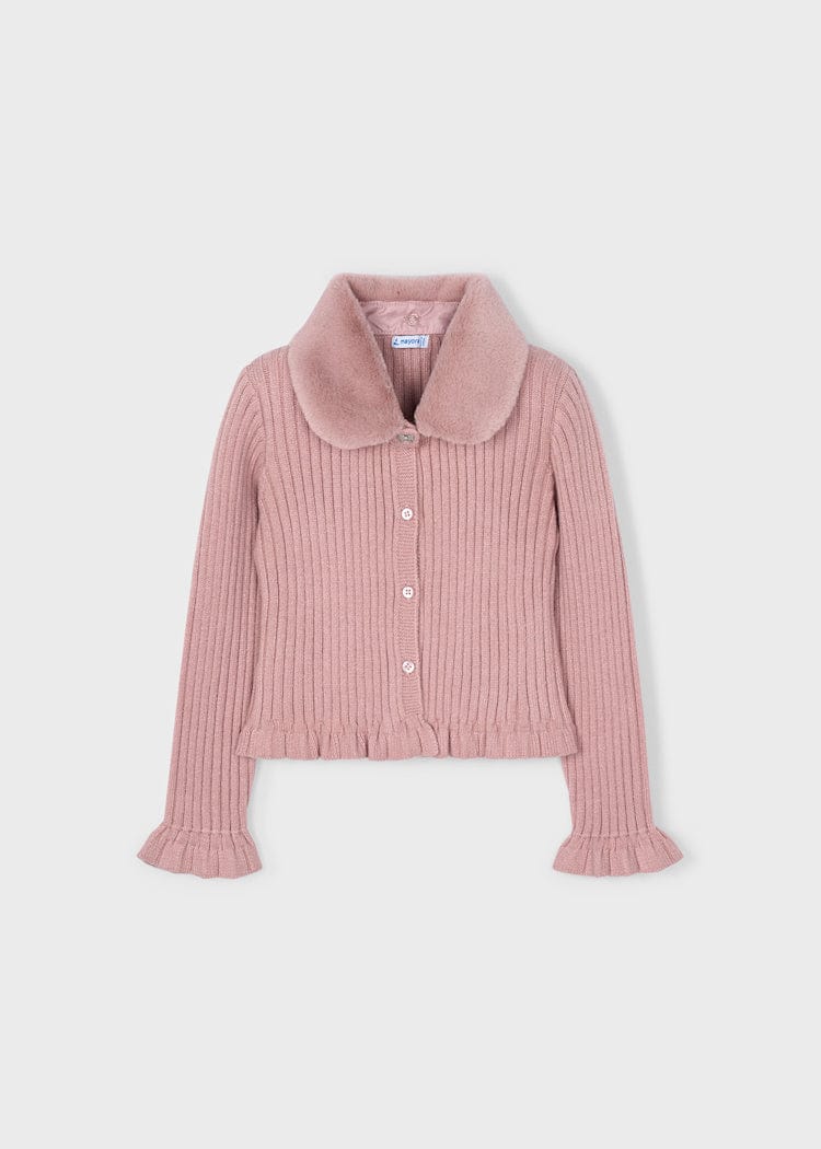 Mayoral Usa Inc Faux Fur Collar Cardigan in Makeup - Little Miss Muffin Children & Home