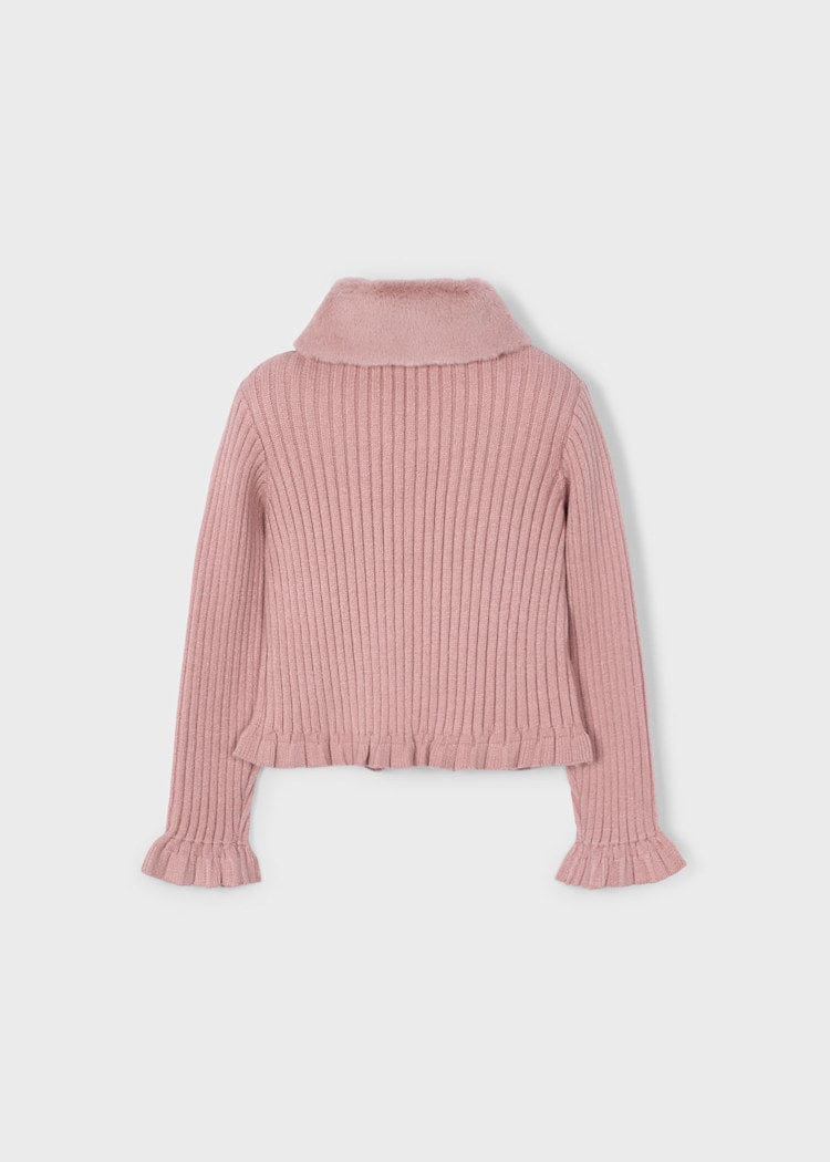 Mayoral Usa Inc Faux Fur Collar Cardigan in Makeup - Little Miss Muffin Children & Home