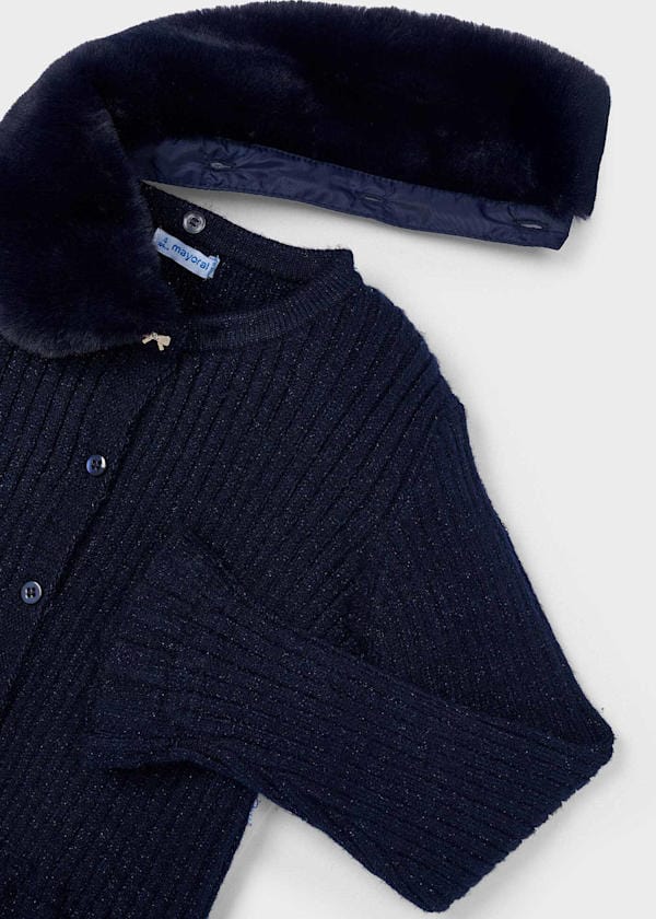Mayoral Usa Inc Faux Fur Collar Cardigan in Navy - Little Miss Muffin Children & Home