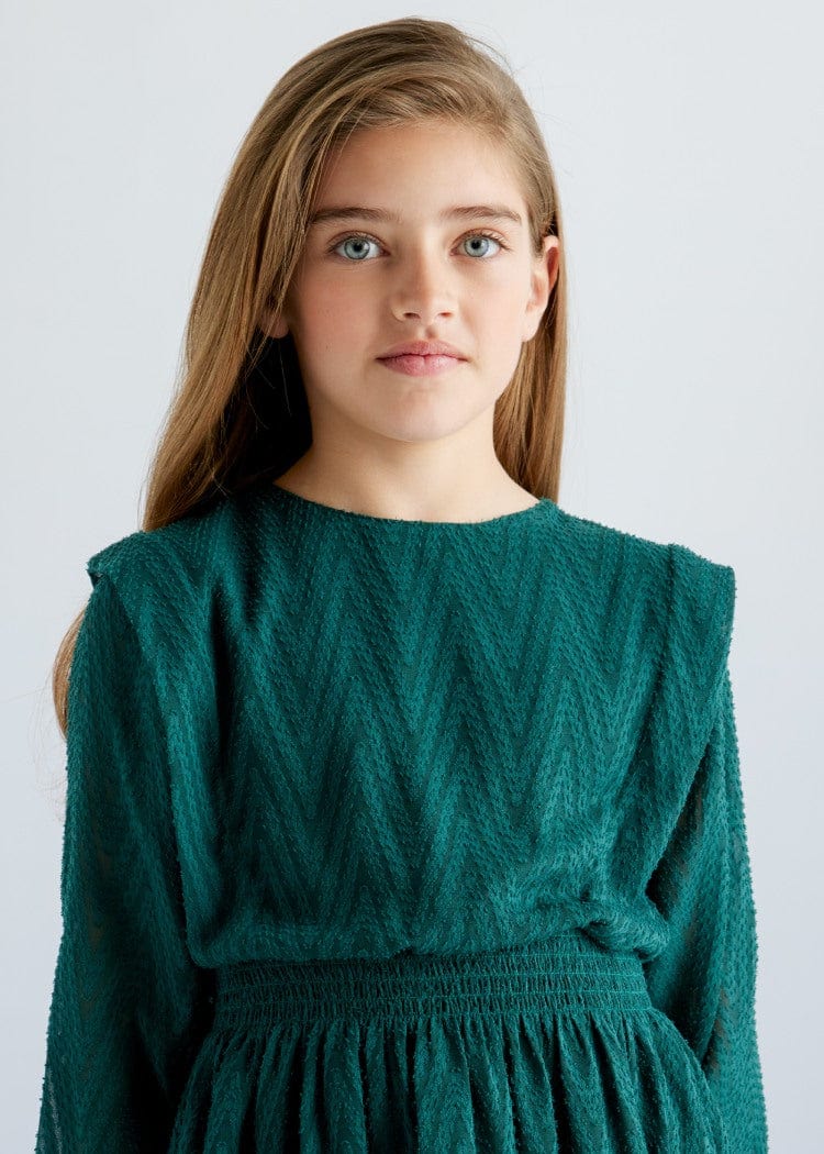 Mayoral Usa Inc Mayoral Chevron Pattern Chiffon Dress in Pine - Little Miss Muffin Children & Home