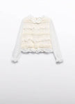 girls long sleeve chiffon top with ruffle trim cream