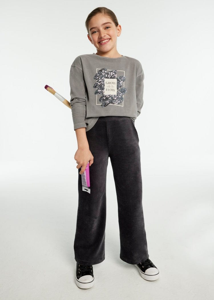 Mayoral Usa Inc Mayoral Flared Corduroy Knit Pants for Girls in Charcoal - Little Miss Muffin Children & Home