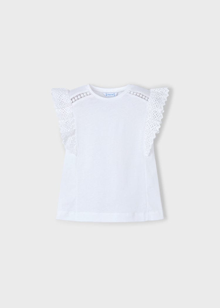 Mayoral Usa Inc Mayoral Crochet Flutter Sleeve T-Shirt in White - Little Miss Muffin Children & Home