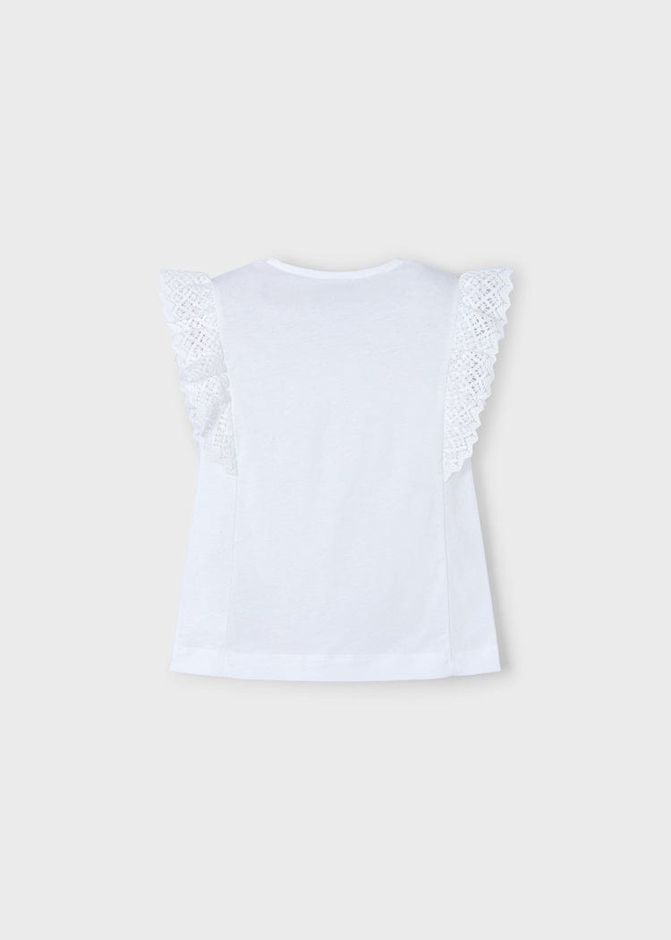 Mayoral Usa Inc Mayoral Crochet Flutter Sleeve T-Shirt in White - Little Miss Muffin Children & Home