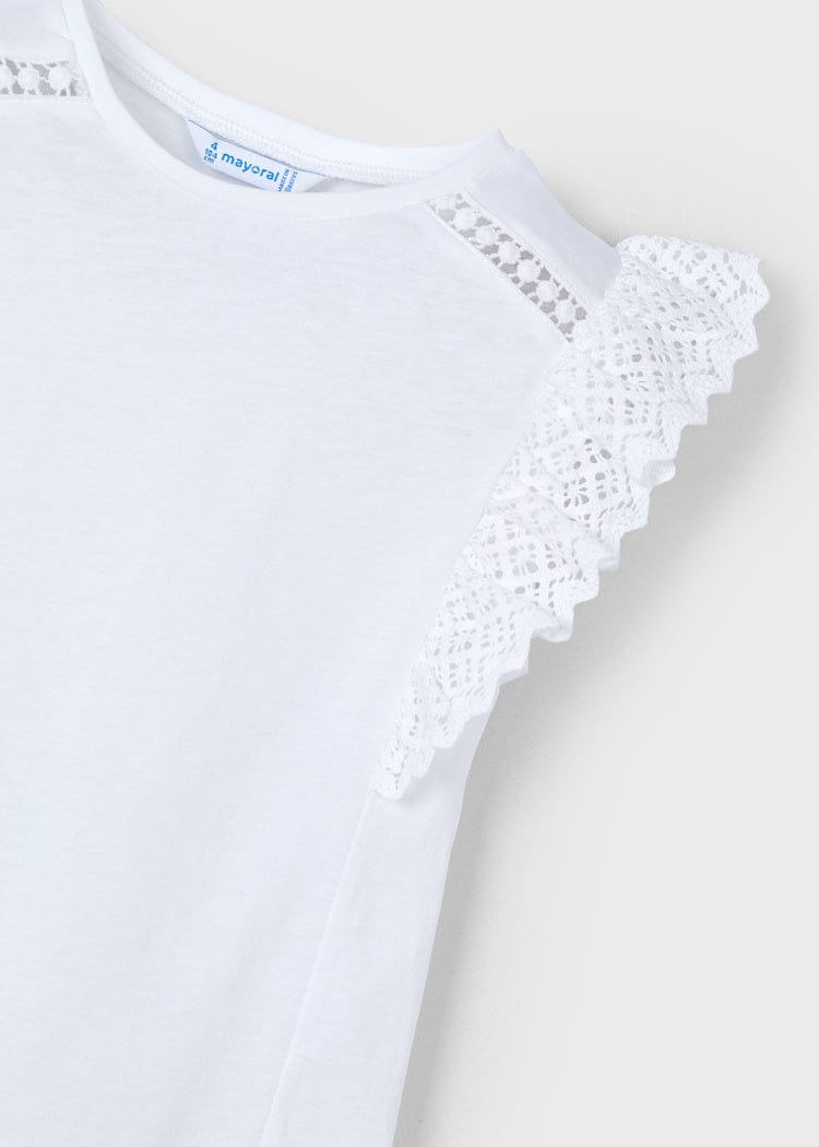 Mayoral Usa Inc Mayoral Crochet Flutter Sleeve T-Shirt in White - Little Miss Muffin Children & Home