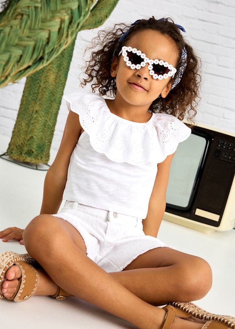 Mayoral Usa Inc Mayoral Eyelet Ruffle T-Shirt in White - Little Miss Muffin Children & Home
