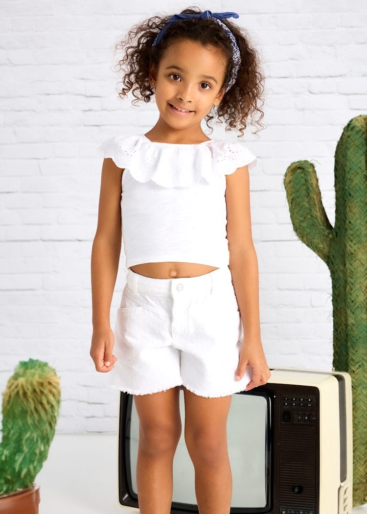 Mayoral Usa Inc Mayoral Eyelet Ruffle T-Shirt in White - Little Miss Muffin Children & Home