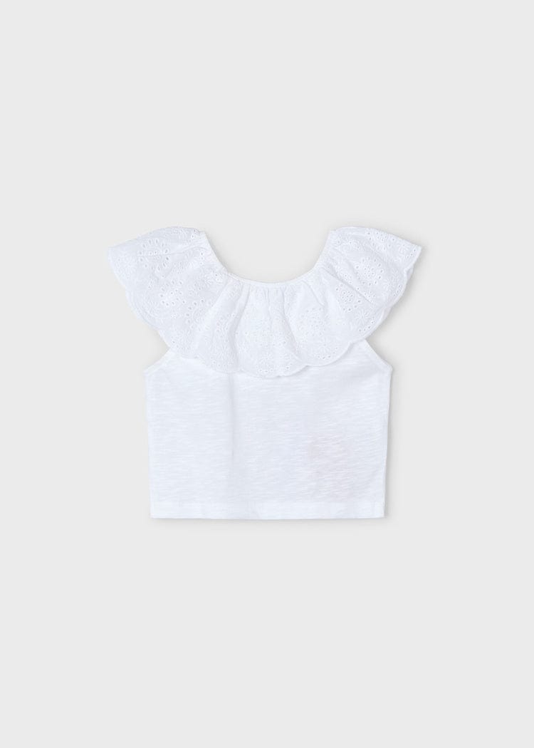Mayoral Usa Inc Mayoral Eyelet Ruffle T-Shirt in White - Little Miss Muffin Children & Home