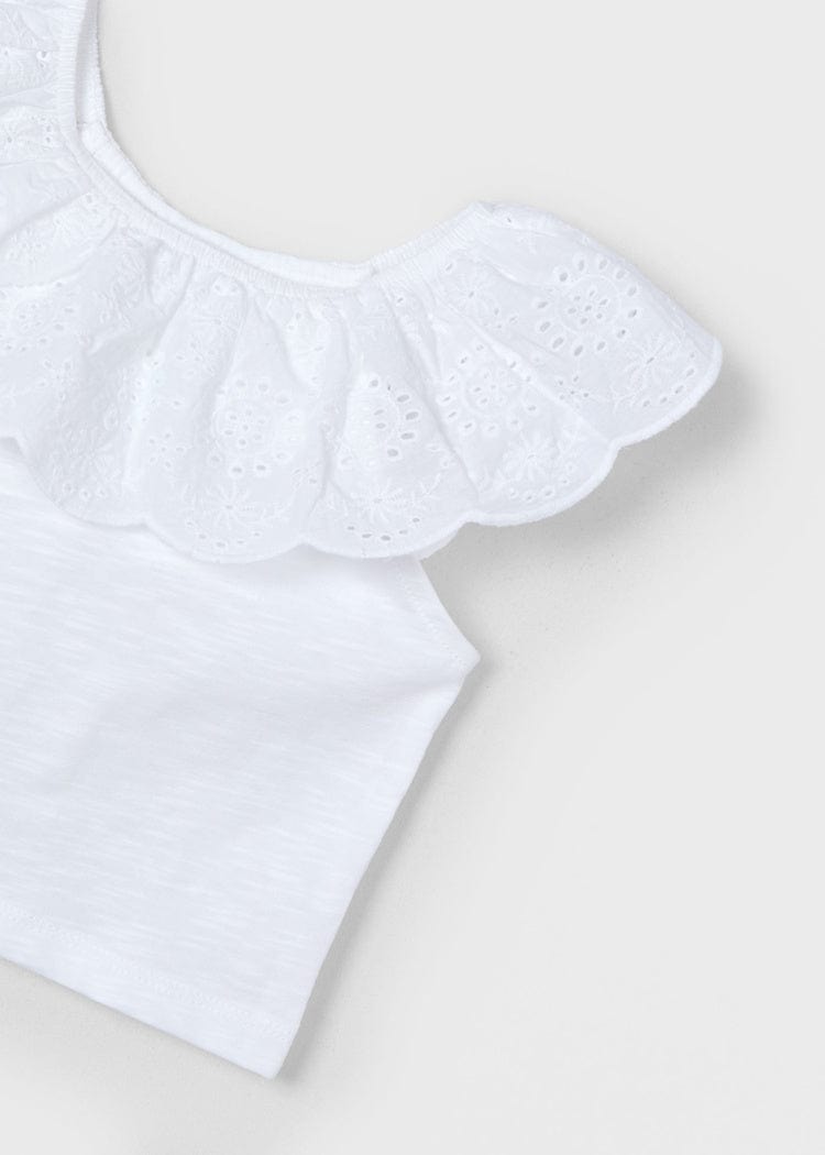 Mayoral Usa Inc Mayoral Eyelet Ruffle T-Shirt in White - Little Miss Muffin Children & Home