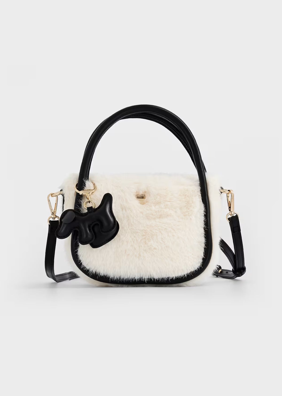 Faux Fur Handbag with Charm, 2 Colors Available