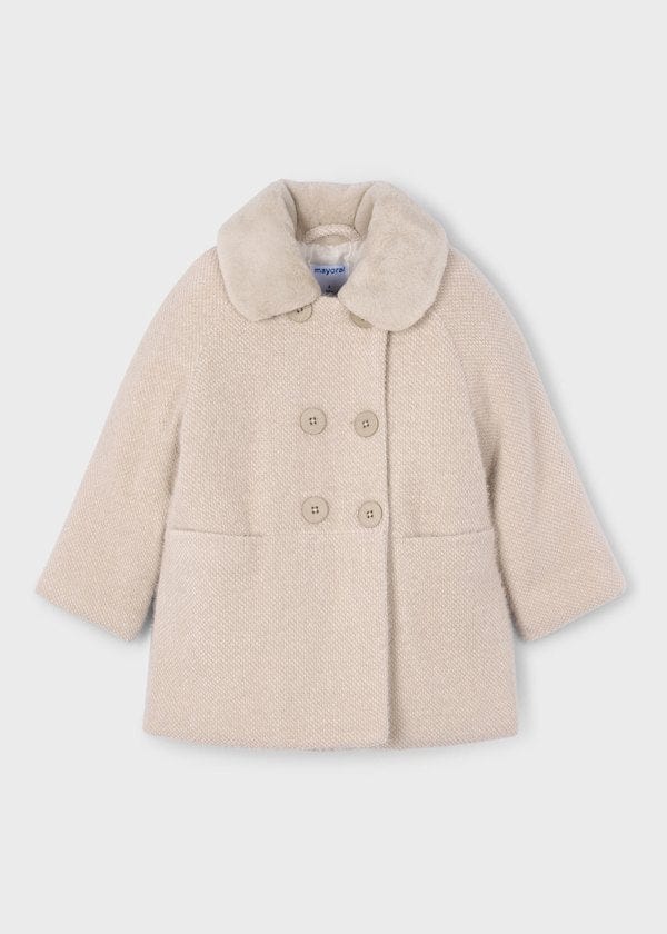 girls tan faux fur collar peacoat