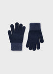 girls navy fur gloves