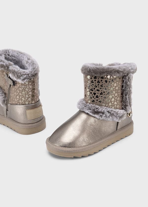 Faux Fur Lined Metallic Boots in Taupe