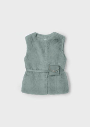 Mayoral Faux-Fur Vest with Belt in Jade