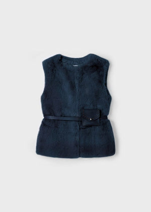 Mayoral Faux-Fur Vest with Belt in Navy