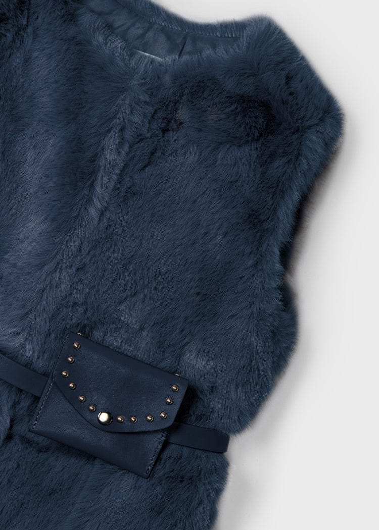 Mayoral Usa Inc Mayoral Faux-Fur Vest with Belt in Navy - Little Miss Muffin Children & Home
