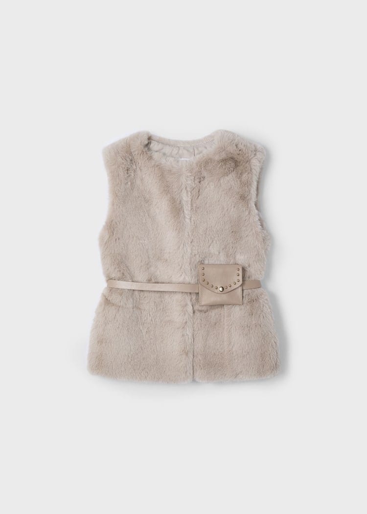 Mayoral Usa Inc Mayoral Faux-Fur Vest with Belt in Sepia - Little Miss Muffin Children & Home