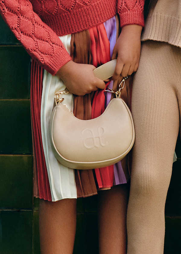 girls halfmoon camel handbag