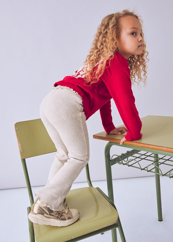 Mayoral Usa Inc Ribbed Knit Flared Leggings in Heather Sand - Little Miss Muffin Children & Home
