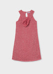 Flower Applique A-Line Dress in Coral