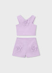Flower Applique Halter Top & Shorts Set in Mauve