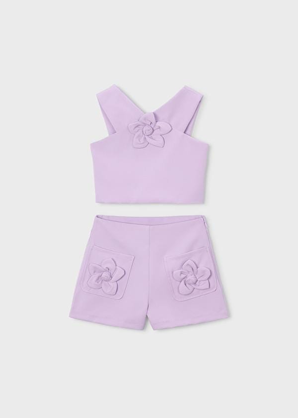 Flower Applique Halter Top & Shorts Set in Mauve