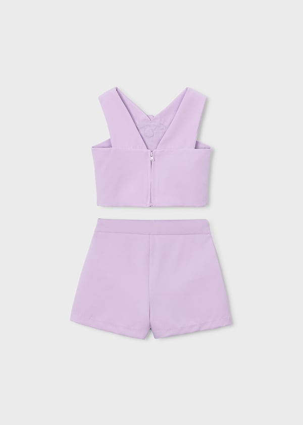 Flower Applique Halter Top & Shorts Set in Mauve