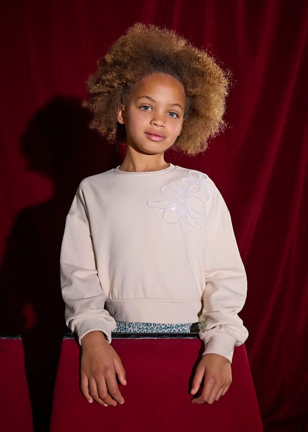 Mayoral Usa Inc Sweatshirt with Sequin Embroidered Flower - Little Miss Muffin Children & Home
