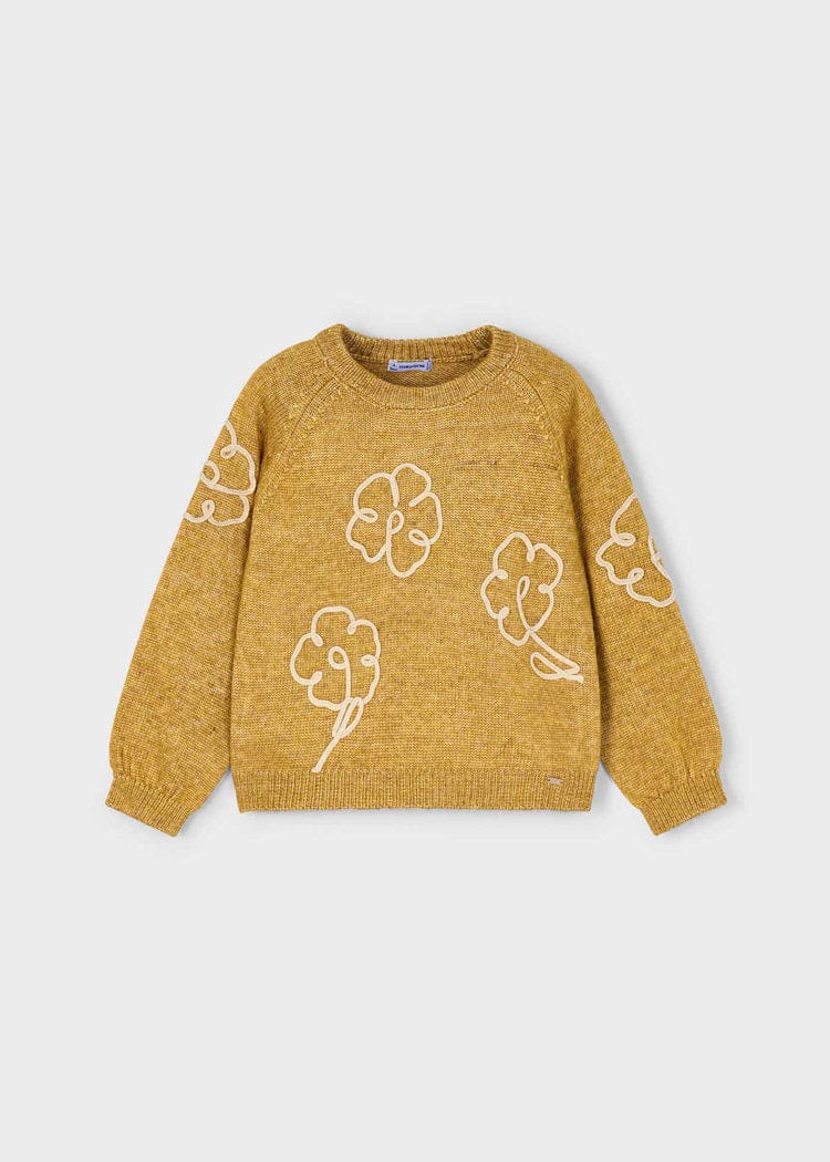 girls mustard sweater with flowers