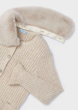 Mayoral Knit Cardigan with Faux Fur Collar in Beige Marzipan