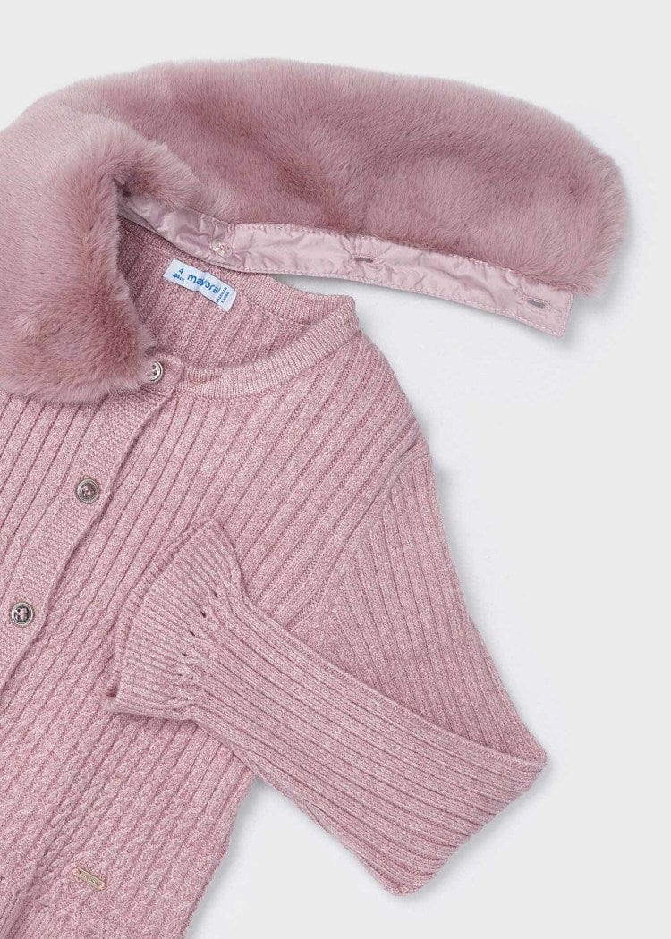 Mayoral Usa Inc Mayoral Knit Cardigan with Faux Fur Collar in Heather Rose - Little Miss Muffin Children & Home