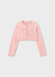 Knit Cardigan with Bow Applique in Mauve