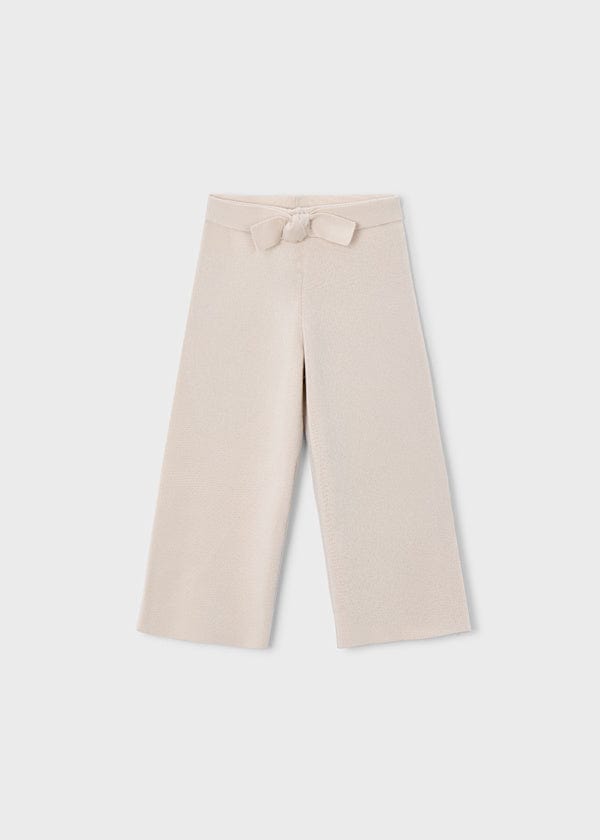 girls knit tan pants with bow detail