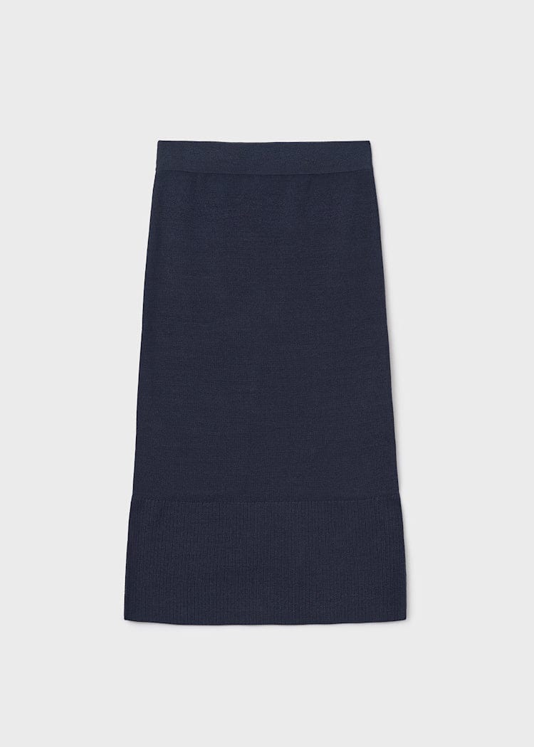 girls blue knit long midi skirt