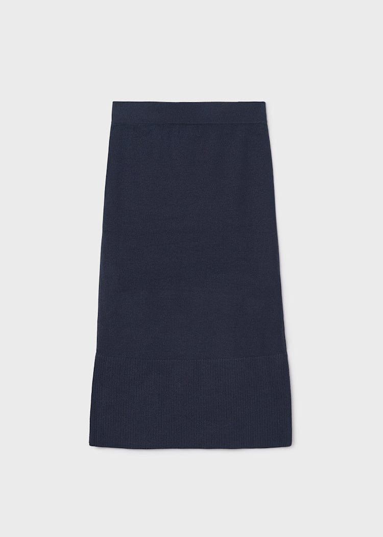girls navy blue knit midi skirt