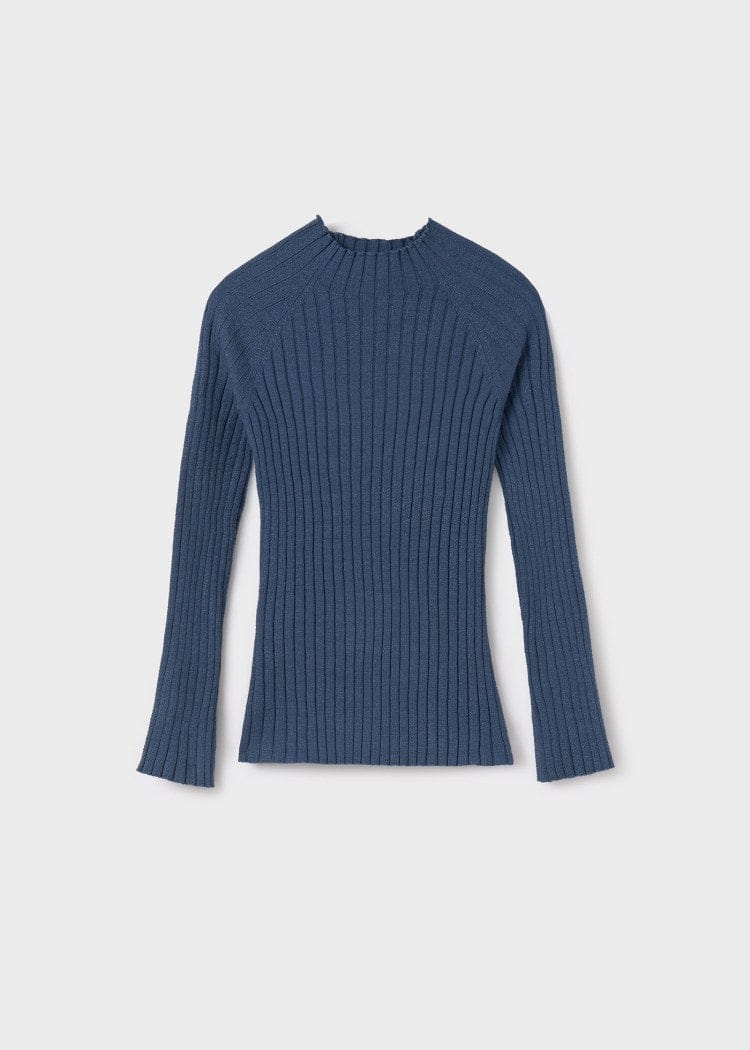 Mayoral Usa Inc Mayoral Ribbed Knit Mock Neck Top in Heather Blue - Little Miss Muffin Children & Home