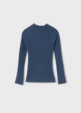 Mayoral Ribbed Knit Mock Neck Top in Heather Blue