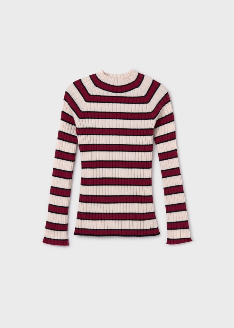 Mayoral Usa Inc Mayoral Ribbed Knit Mock Neck Top in Cherry Stripe - Little Miss Muffin Children & Home