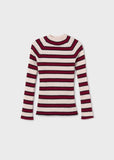 Mayoral Ribbed Knit Mock Neck Top in Cherry Stripe