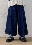 Pleated Denim Split Skirt