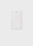 Ribbed Knit Sleeveless Tank with Cut Out Back in Bone