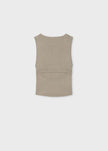 Ribbed Knit Sleeveless Tank with Cut Out Back in Sand
