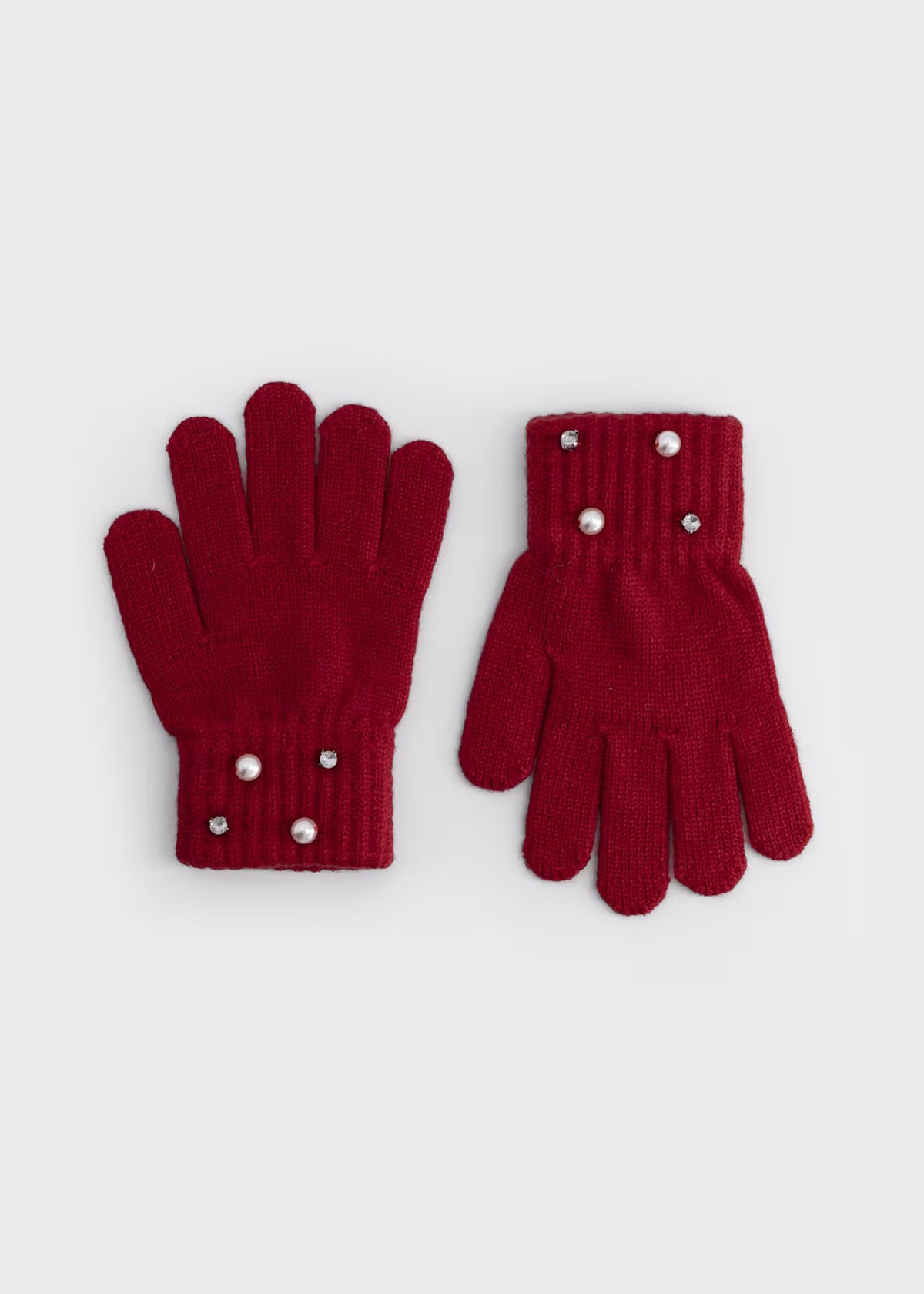 Pearl Detail Knit Gloves, 2 Colors Available