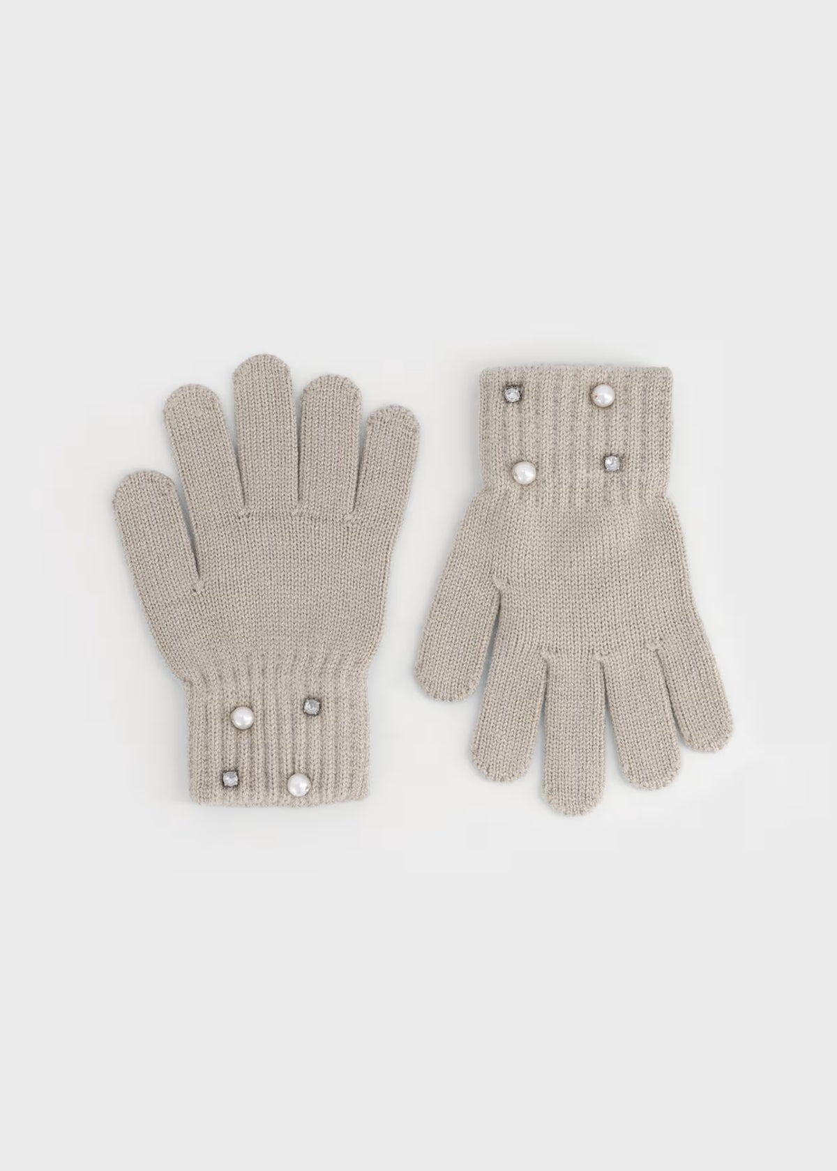 Pearl Detail Knit Gloves, 2 Colors Available