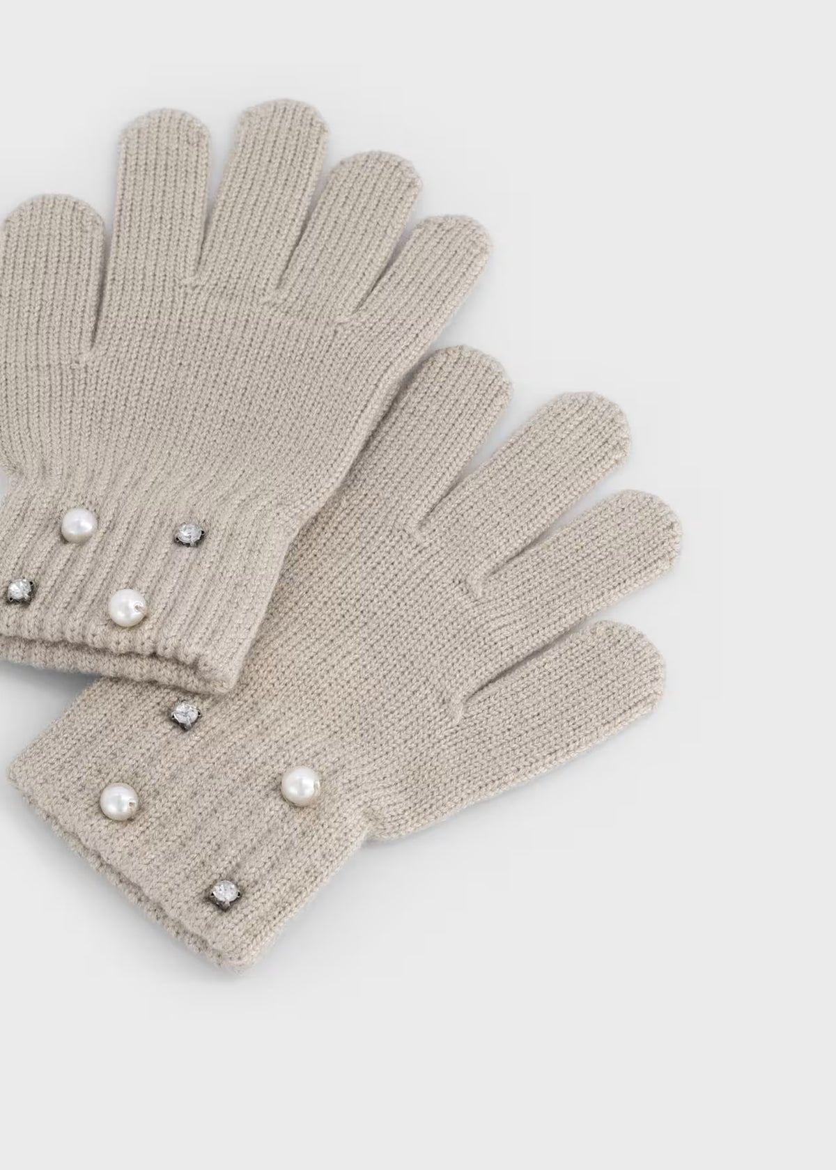 Pearl Detail Knit Gloves, 2 Colors Available